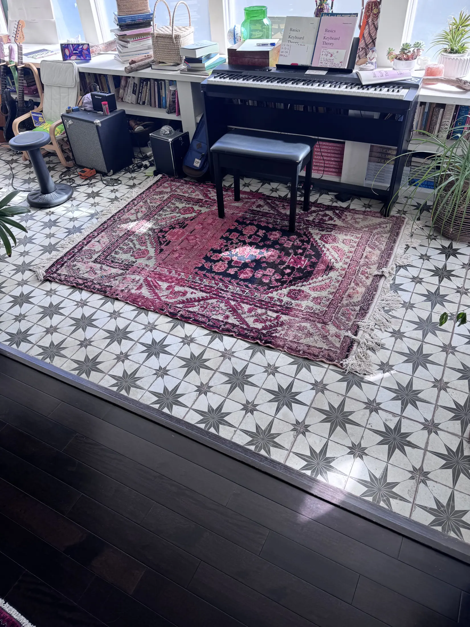Clean patterned area rug displayed in an Orange County home